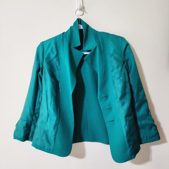 Le Suit Womens Single-Breasted Blazer Jacket 3/4 Sleeve Green Size 6 - Picture 4 of 12
